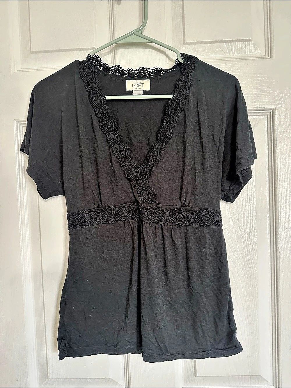 Loft Lace Trim Short Sleeve Tunic Black Size SP